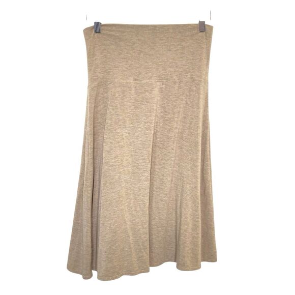 Max Studio Heather Mocha Cream Stretch Pleated Skirt Size Medium Stretchy Flowy - Picture 2 of 10